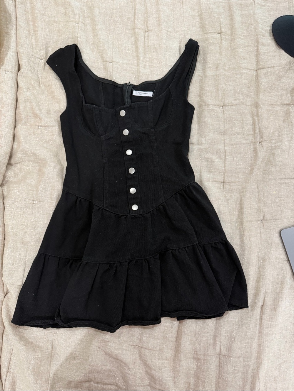 Peppermayo Black Mini Dress with Button Front